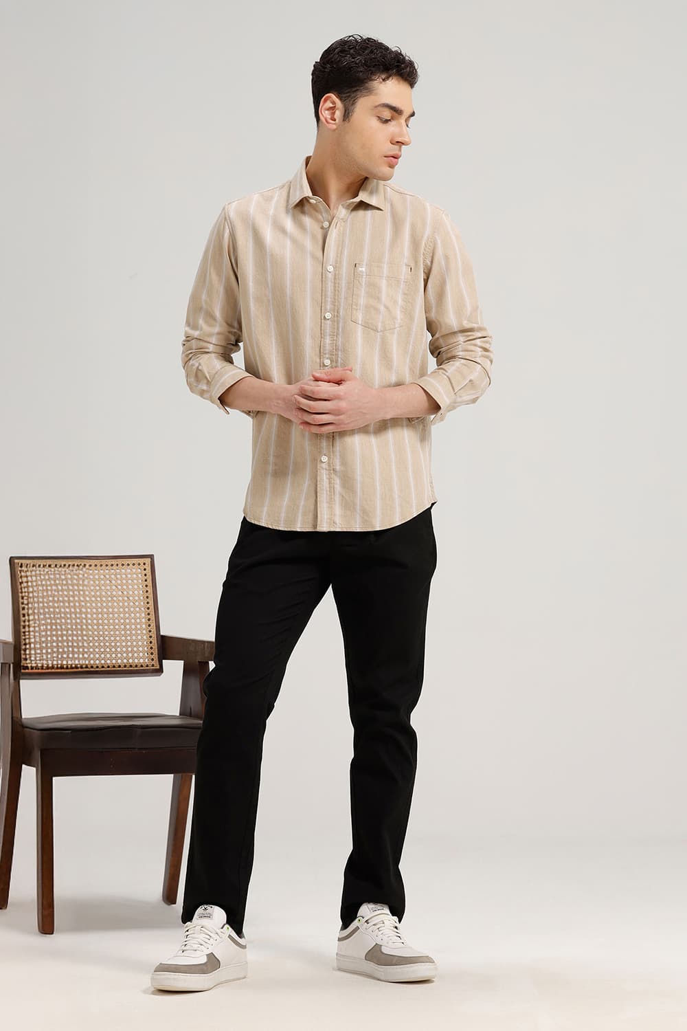 SLIM FIT COTTON MELANGE STRIPE SHIRT