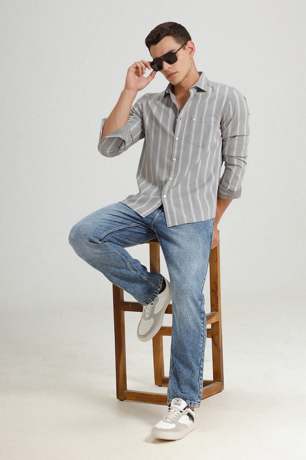 SLIM FIT COTTON MELANGE STRIPE SHIRT