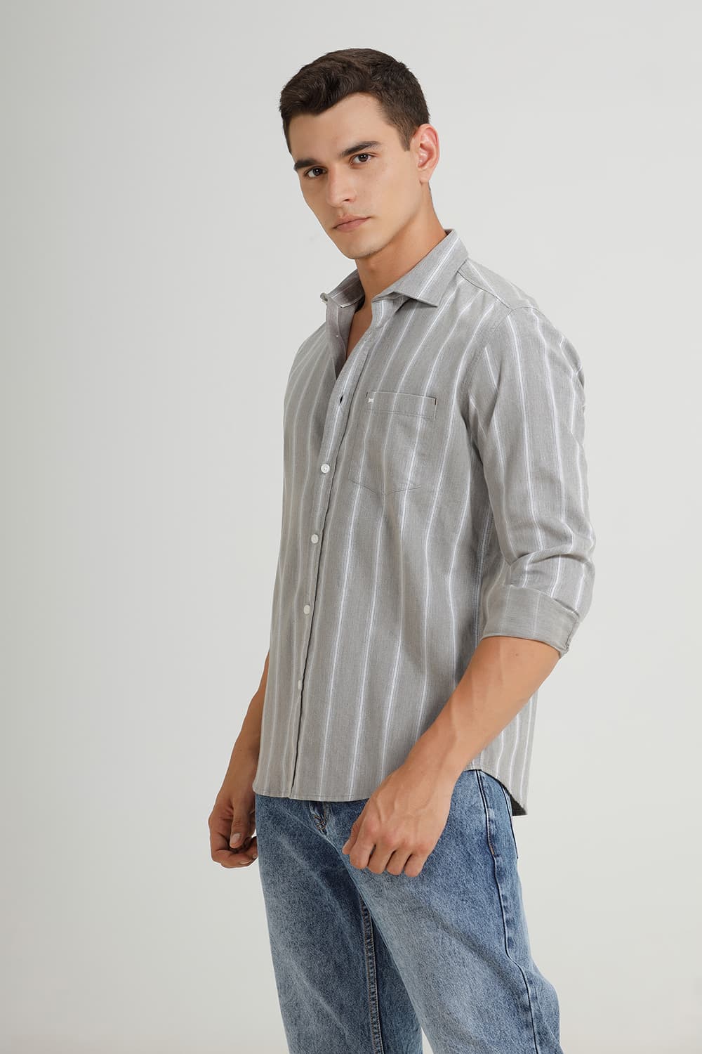SLIM FIT COTTON MELANGE STRIPE SHIRT