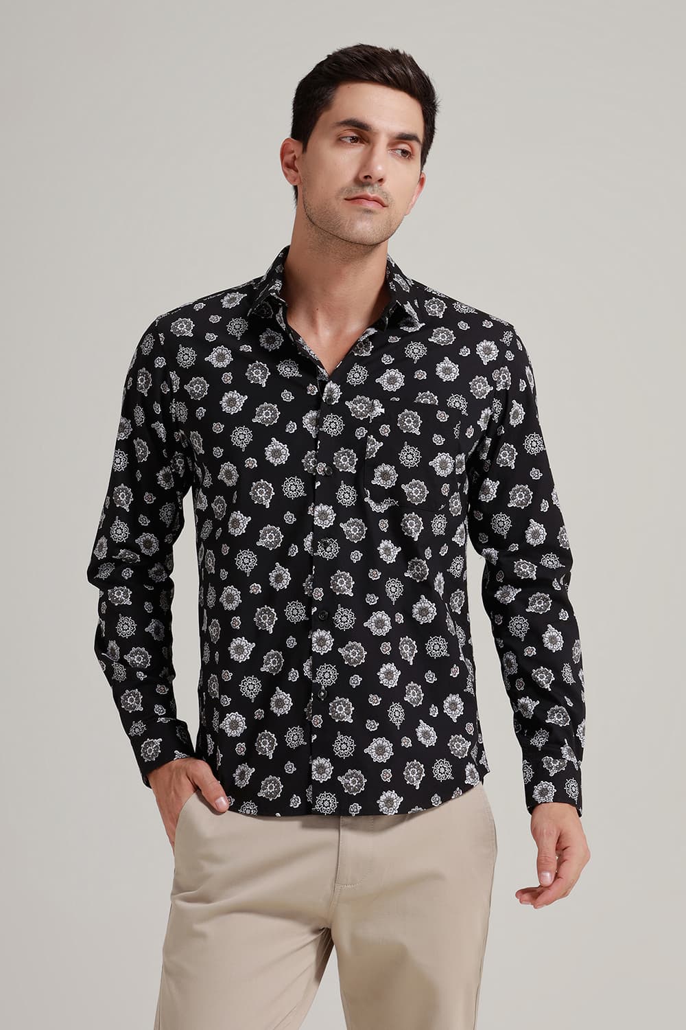 SLIM FIT COTTON POPLIN PRINTED SHIRT