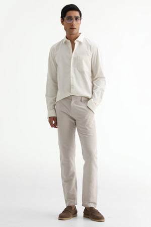 Basics Slim Fit Off White Cotton Slub Dobby Shirt for Men