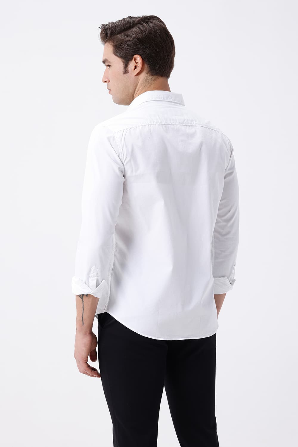BASICS SLIM FIT LUCENT WHITE COTTON POLYESTER CAVALRY TWILL SHIRT