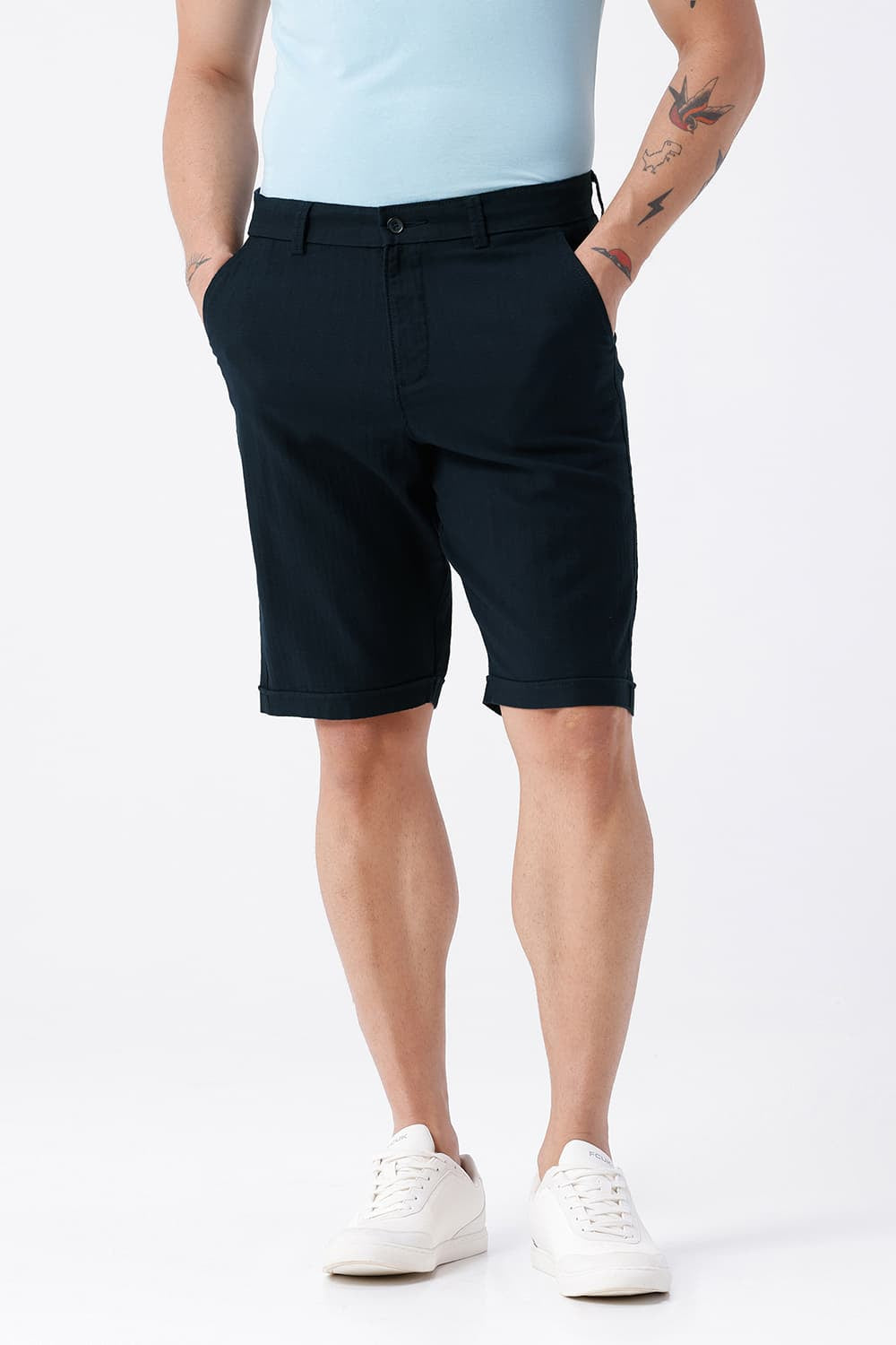 BASICS COMFORT FIT BLUEBERRY NAVY COTTON STRETCH DOLPHIN DOBBY SORTS