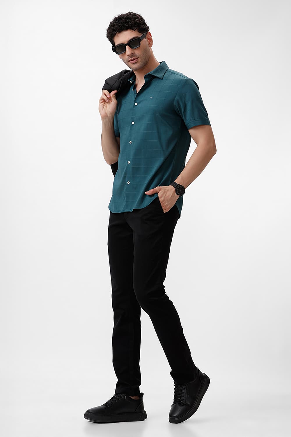 TAPERED FIT COTTON STRETCH DOBBY TROUSER