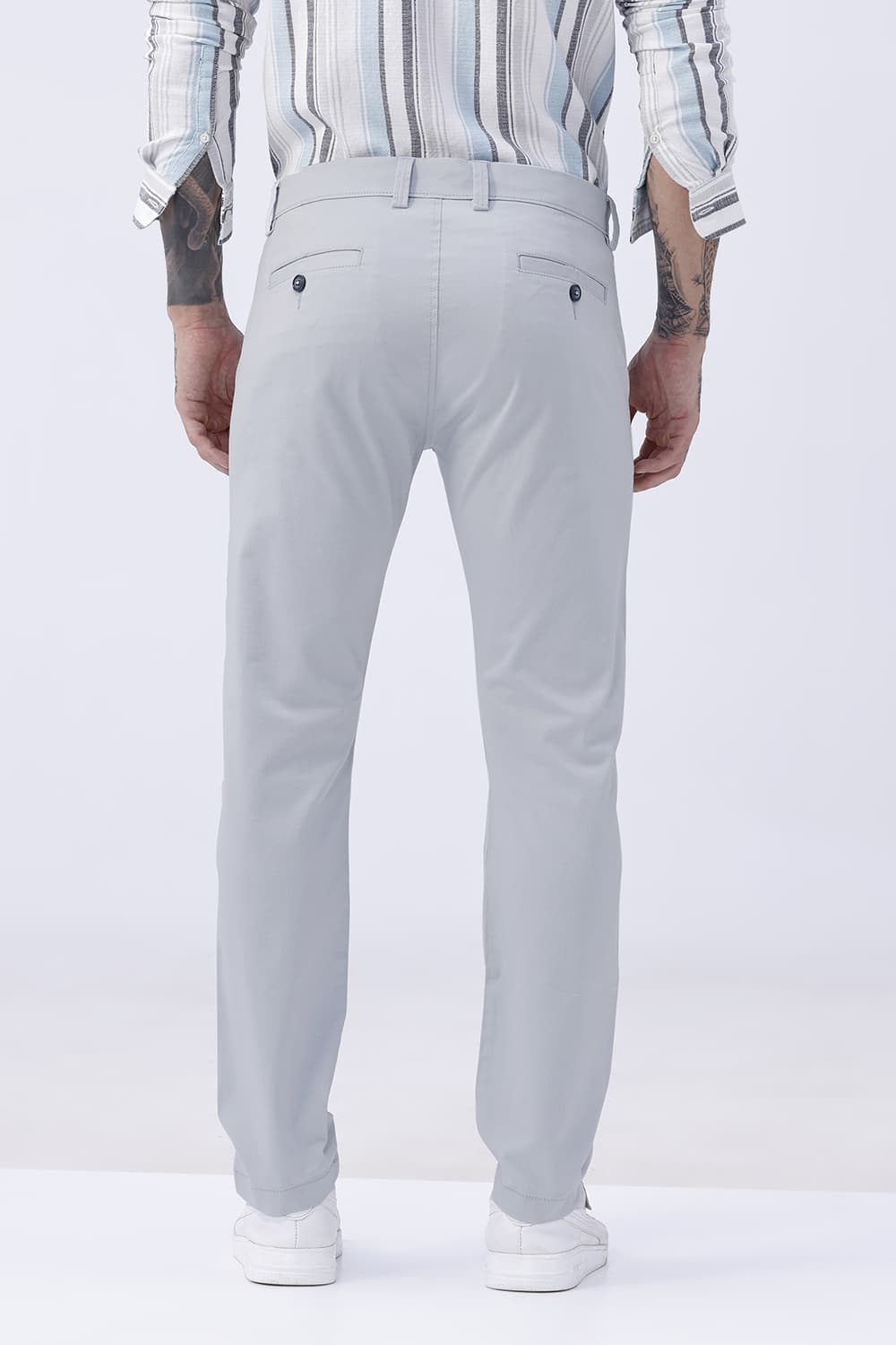 BASICS TAPERED FIT SECRET SPACES BLUE COTTON STRETCH STRUCTURE TROUSER