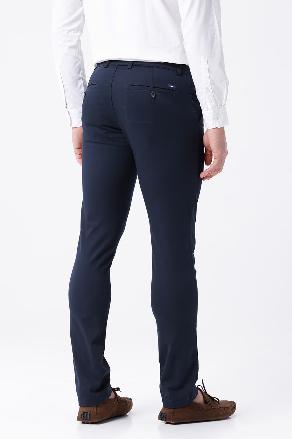 BASICS TAPERED FIT NAVY COTTON STRETCH STRUCTURE TROUSER