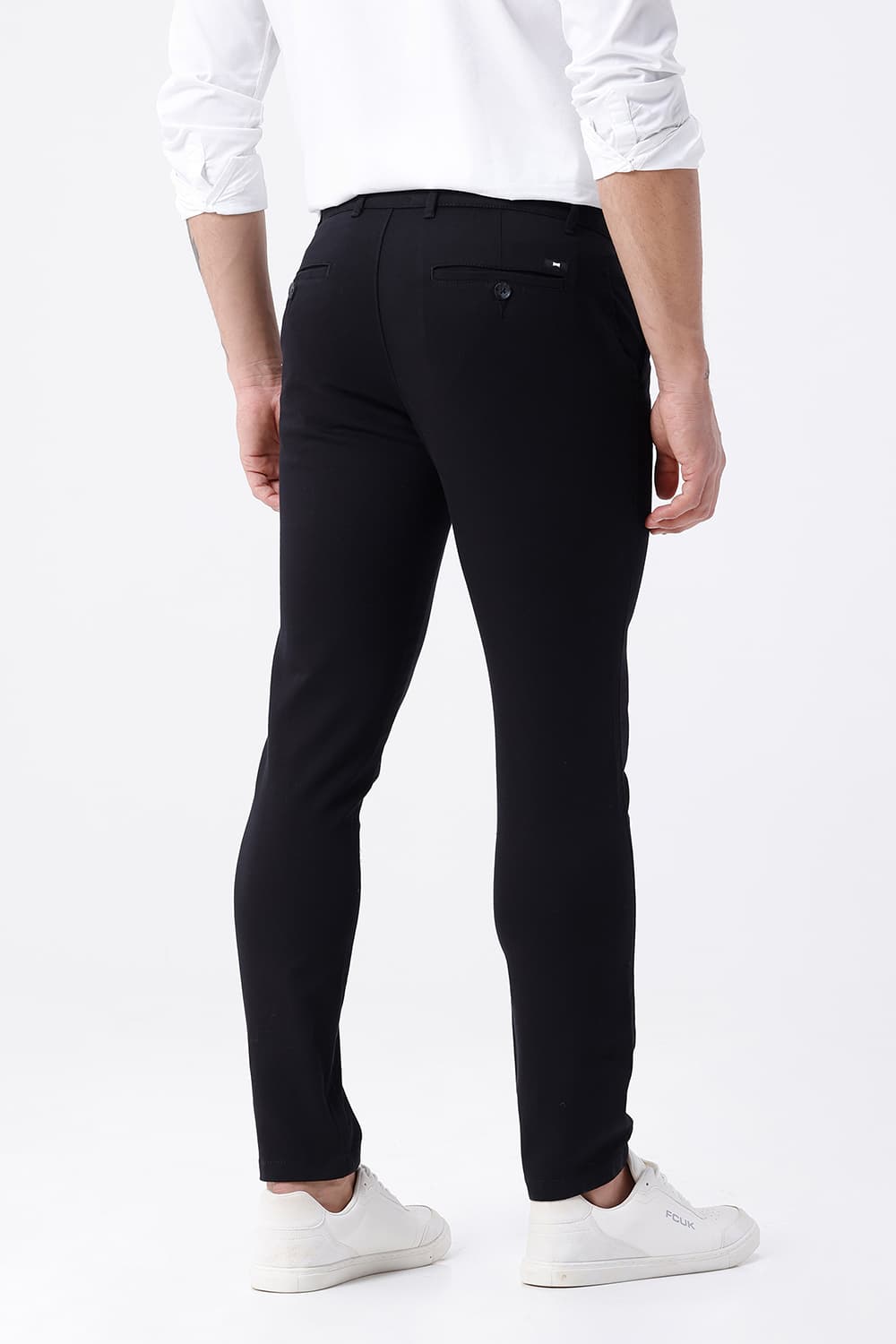 BASICS SKINNY FIT BOTTOMLESS BLACK COTTON STRETCH STRUCTURE TROUSER