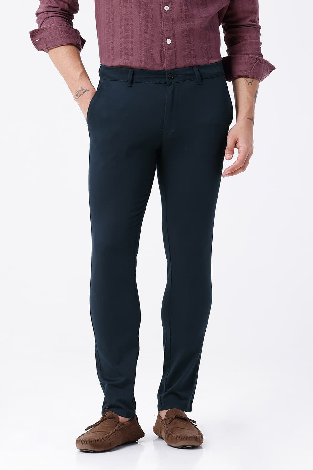 BASICS SKINNY FIT TOTAL ECLIPSE NAVY COTTON STRETCH STRUCTURE TROUSER
