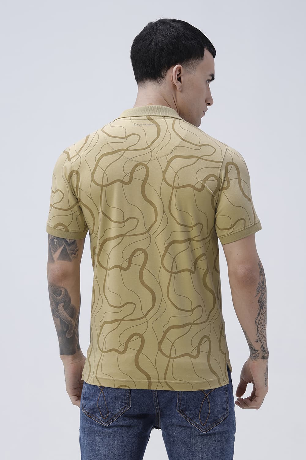 BASICS REGULAR FIT TAOS TAUPE COTTON STRETCH POLO T-SHIRT