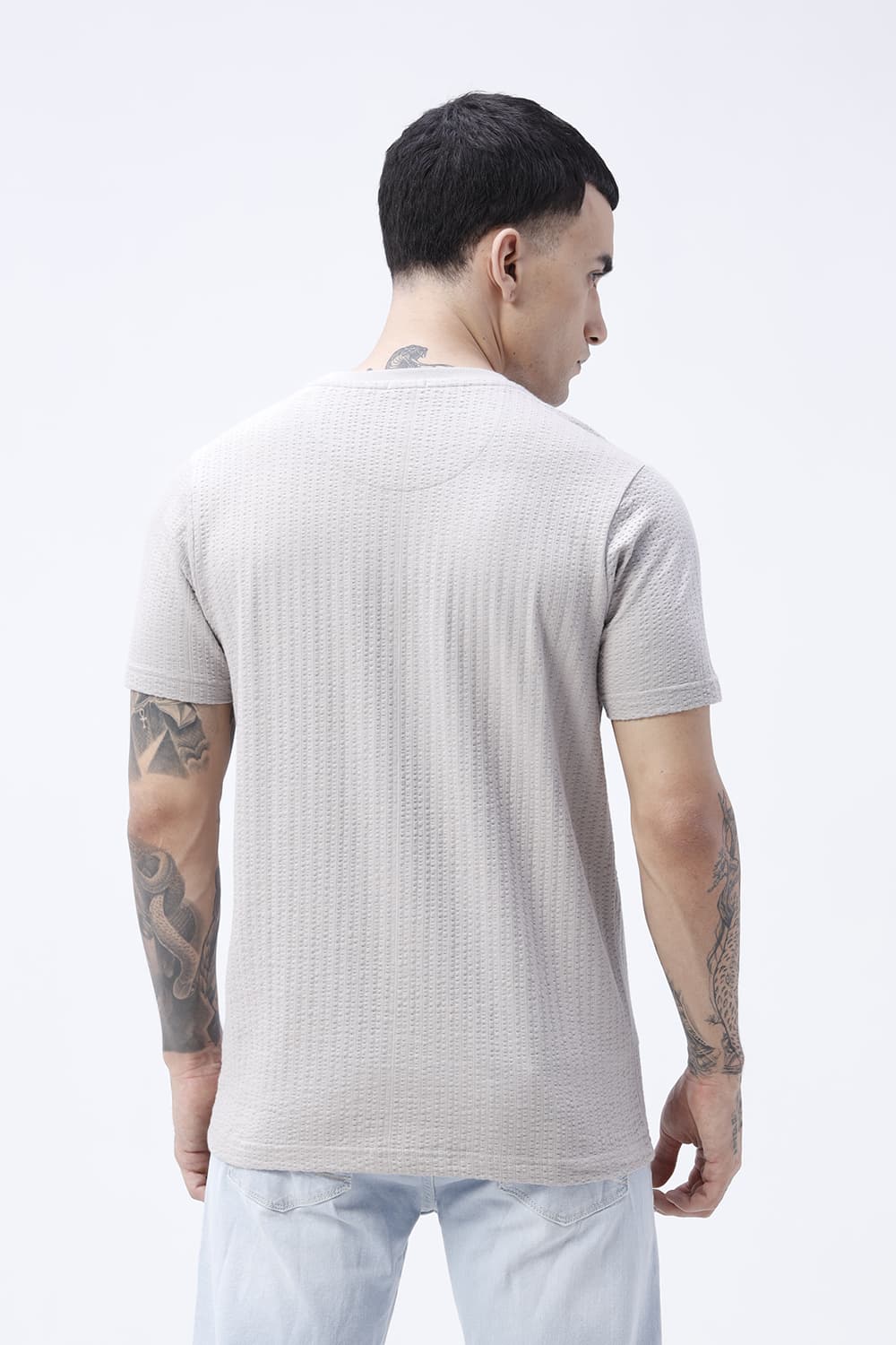 BASICS REGULAR FIT GRAY MORNING COTTON CREW T-SHIRT