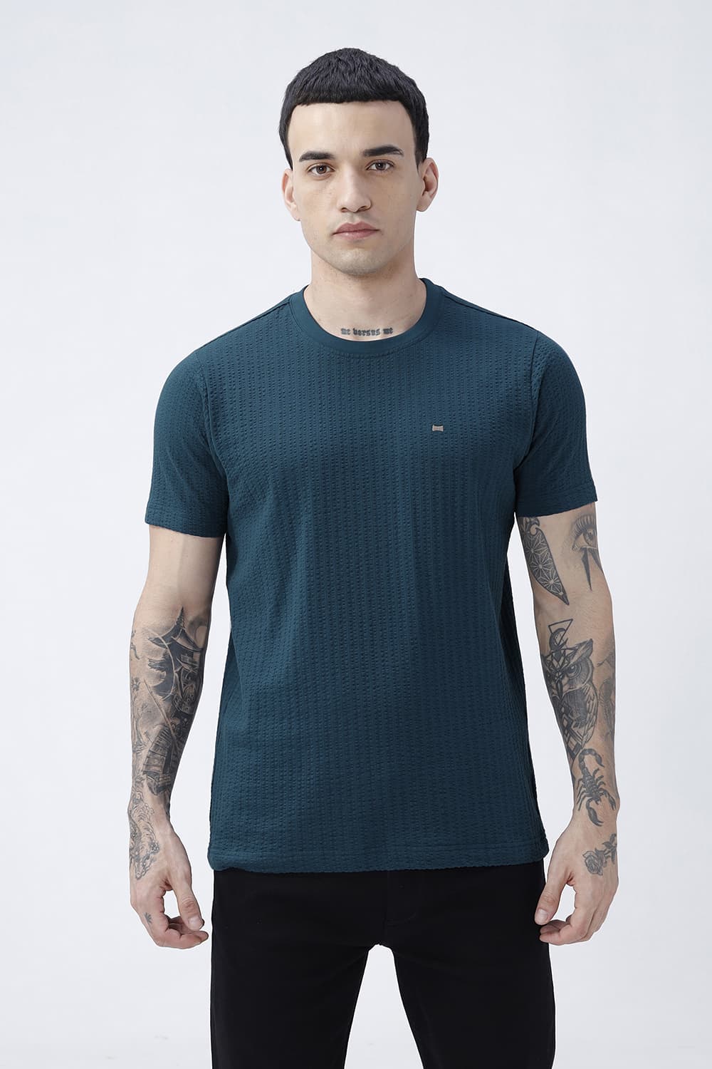 BASICS REGULAR FIT SAILOR BLUE COTTON CREW T-SHIRT