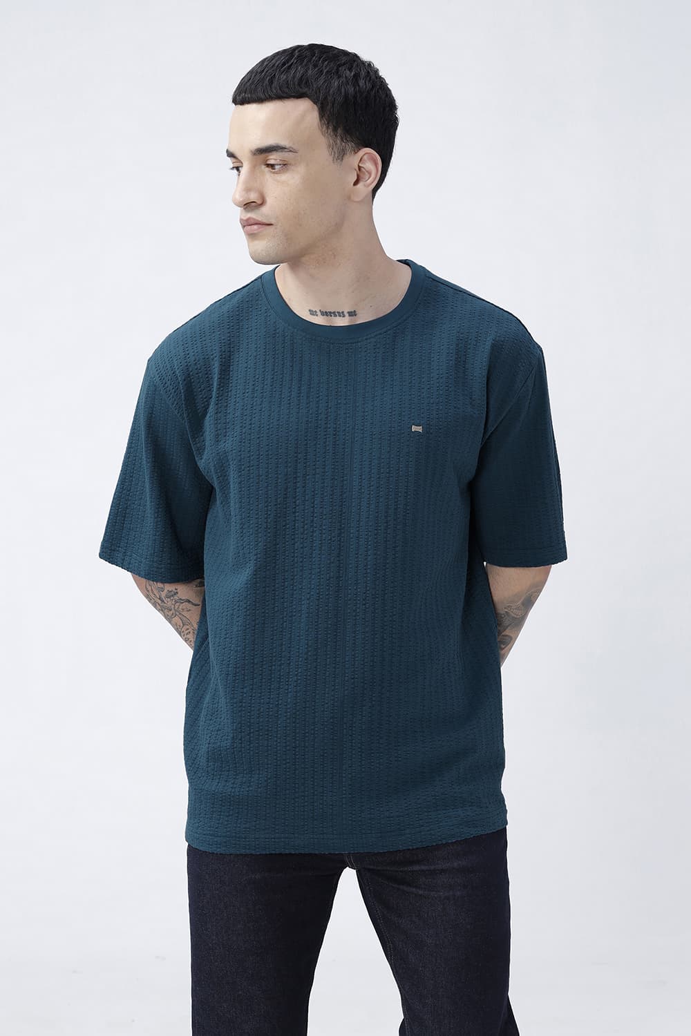 BASICS RELAXED FIT SAILOR BLUE COTTON CREW T-SHIRT