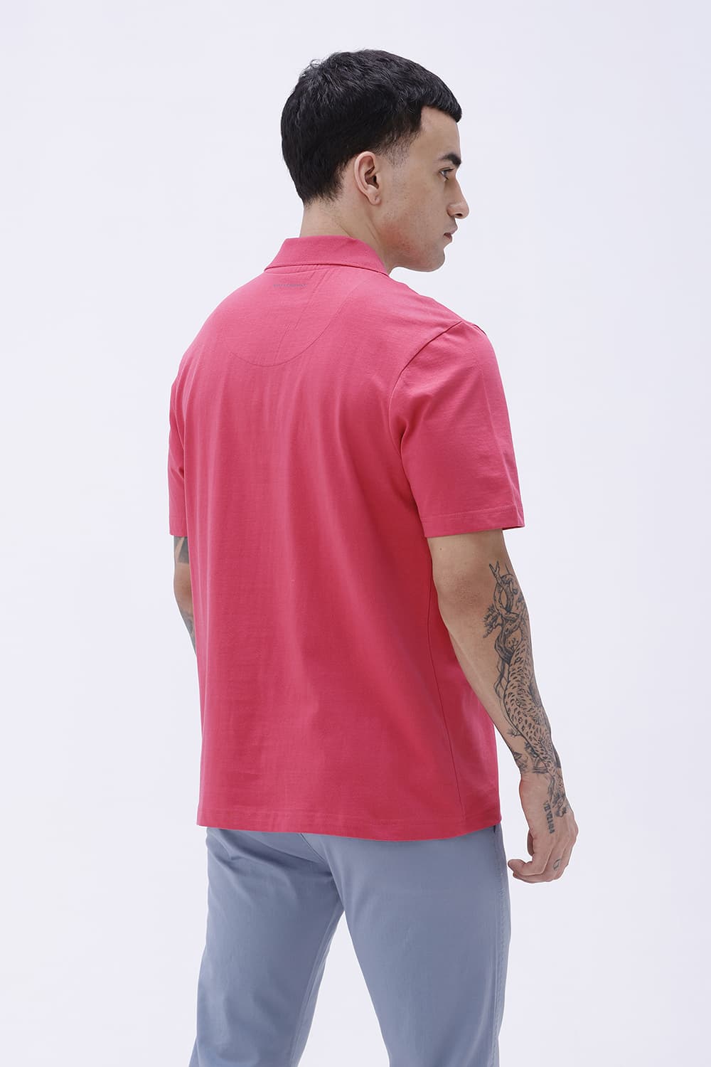 BASICS RELAXED FIT RETHINK PINK COTTON POLO T-SHIRT