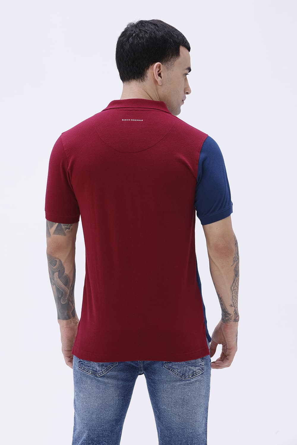 BASICS REGULAR FIT CABERNET COTTON POLO T-SHIRT