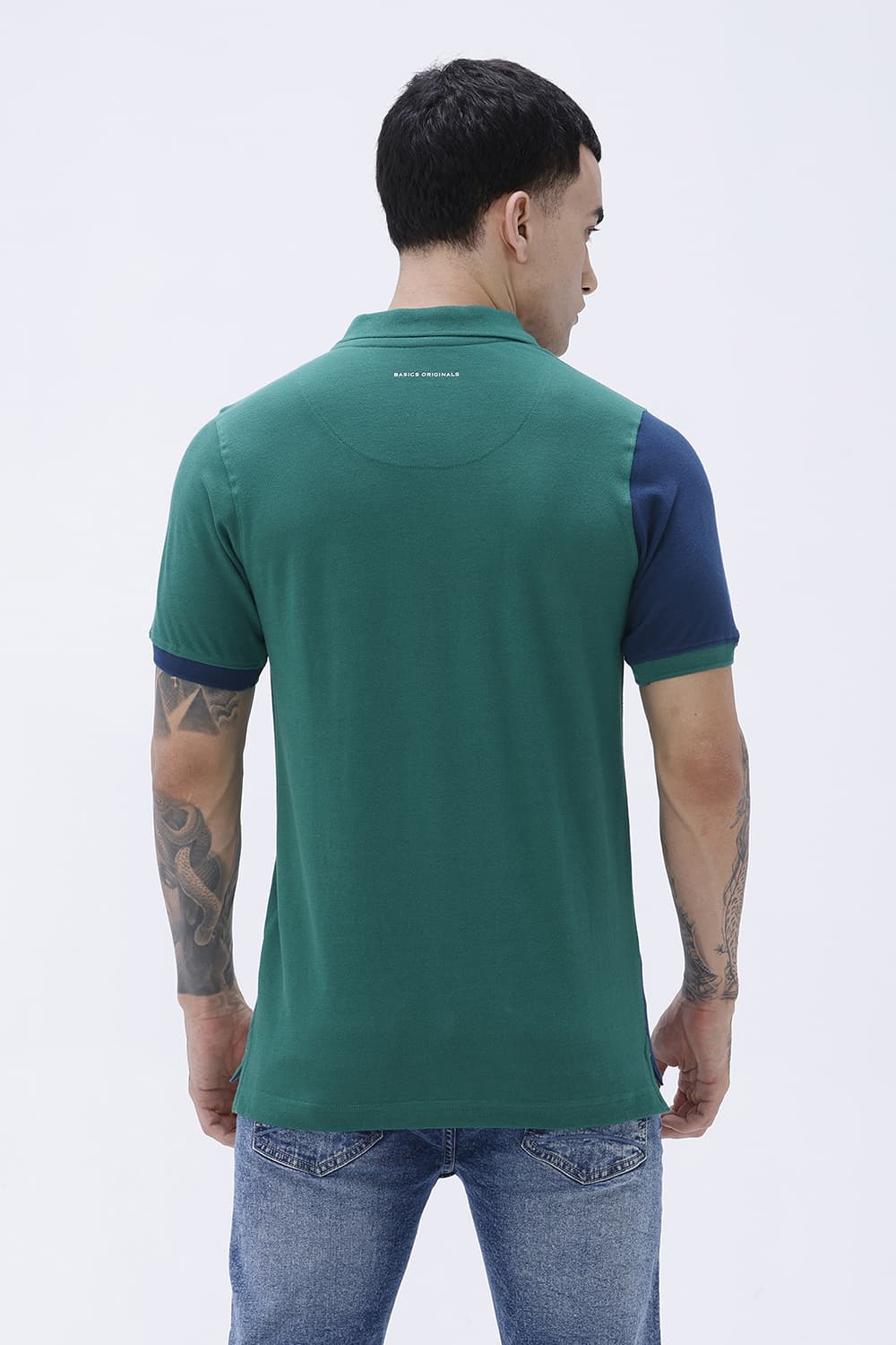BASICS REGULAR FIT GREEN JACKET COTTON POLO T-SHIRT