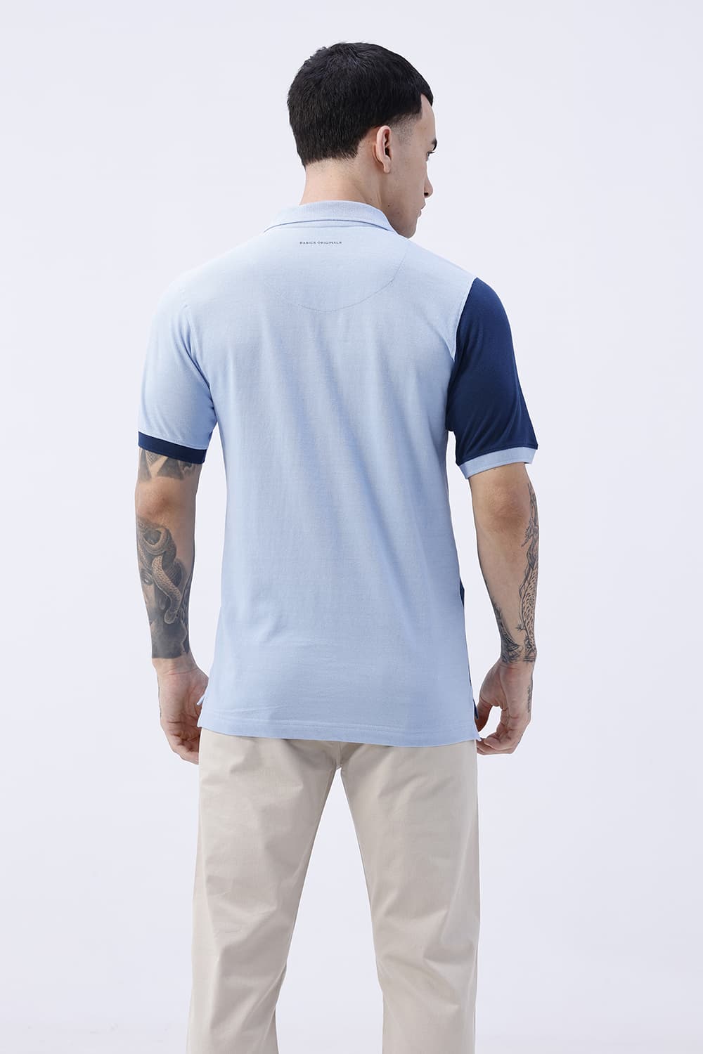 BASICS REGULAR FIT BLUE FROST COTTON POLO T-SHIRT