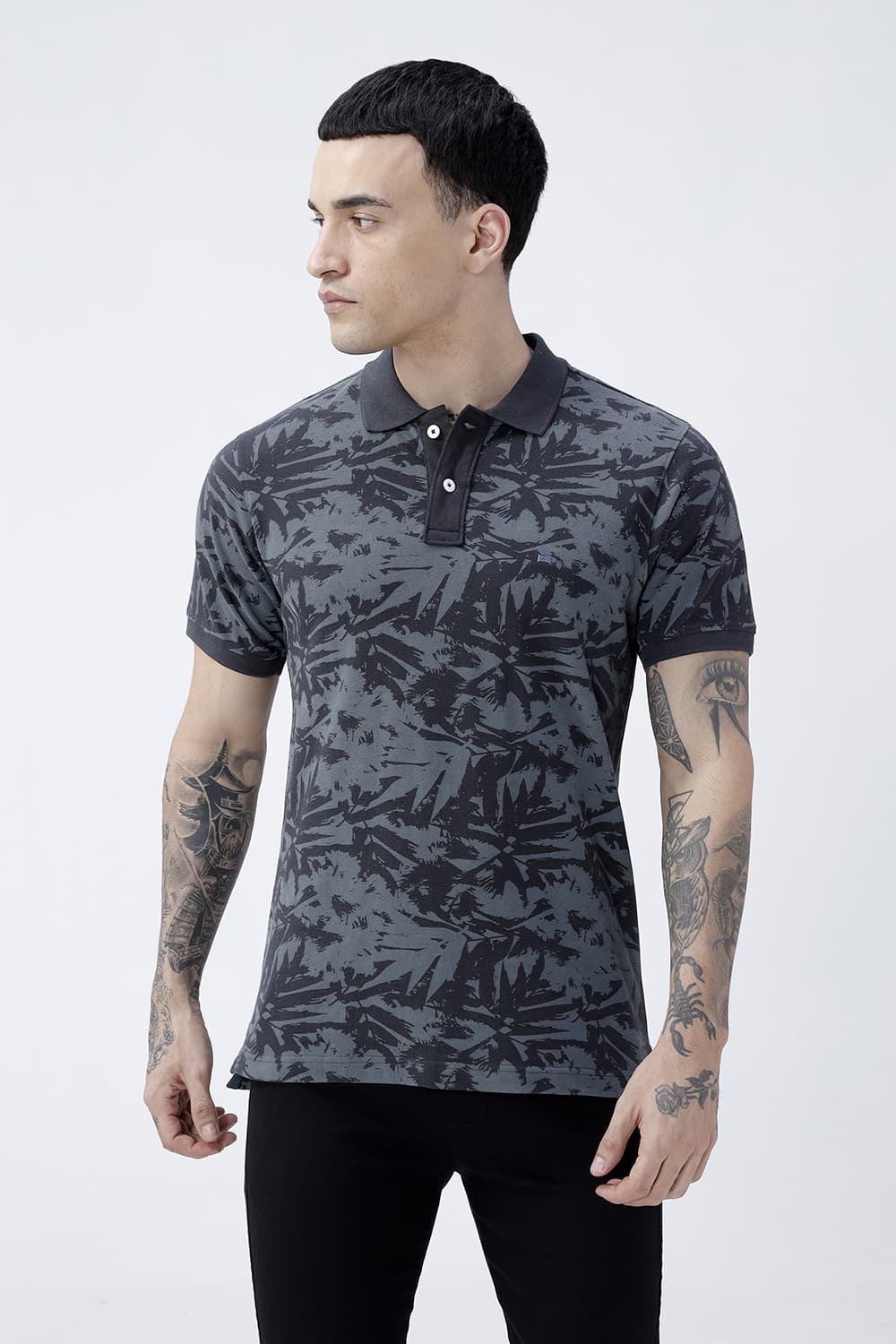 BASICS REGULAR FIT BLACK BEAUTY COTTON POLO T-SHIRT