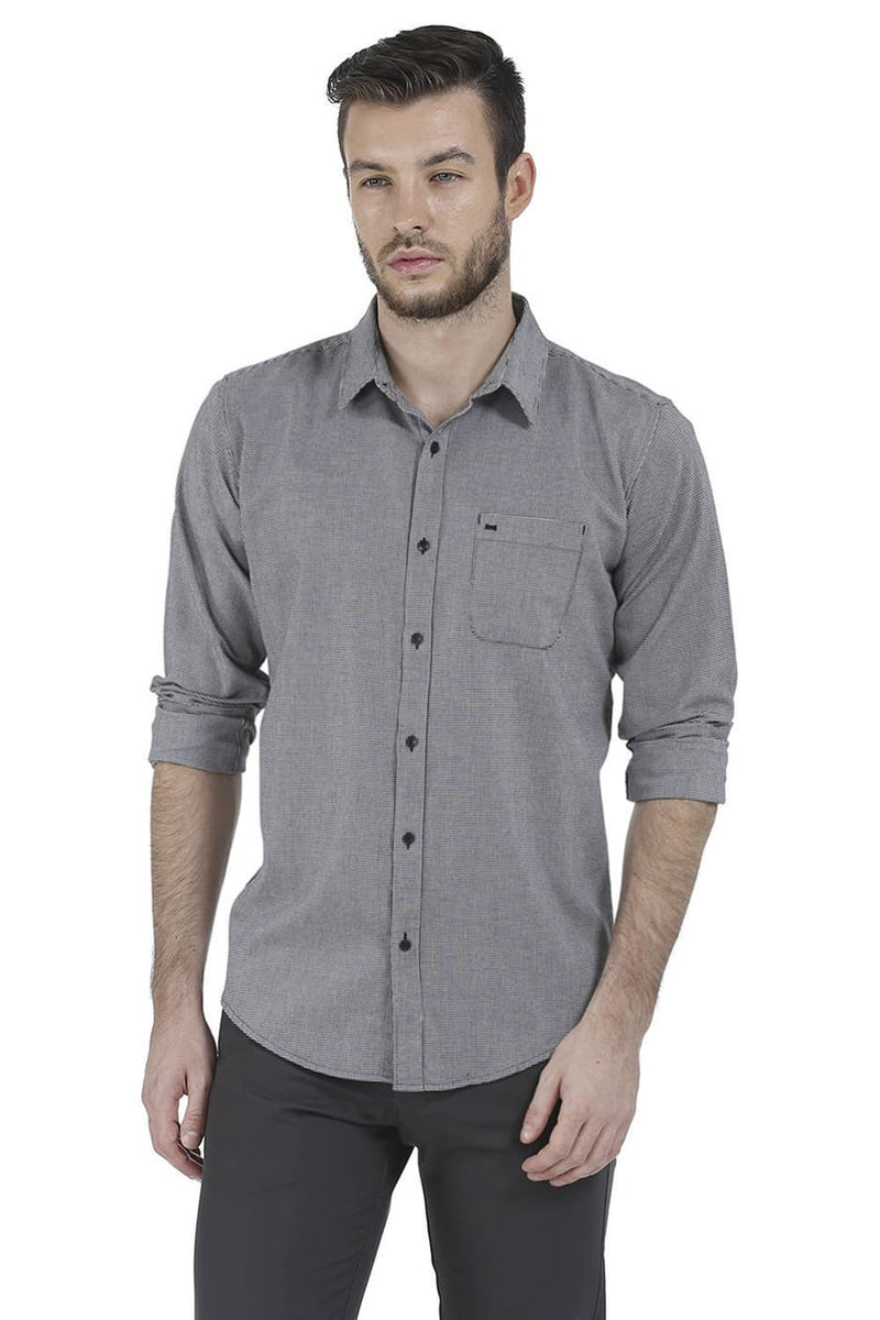 BASICS SLIM FIT HOUNDSTOOTH DOBBY SHIRT