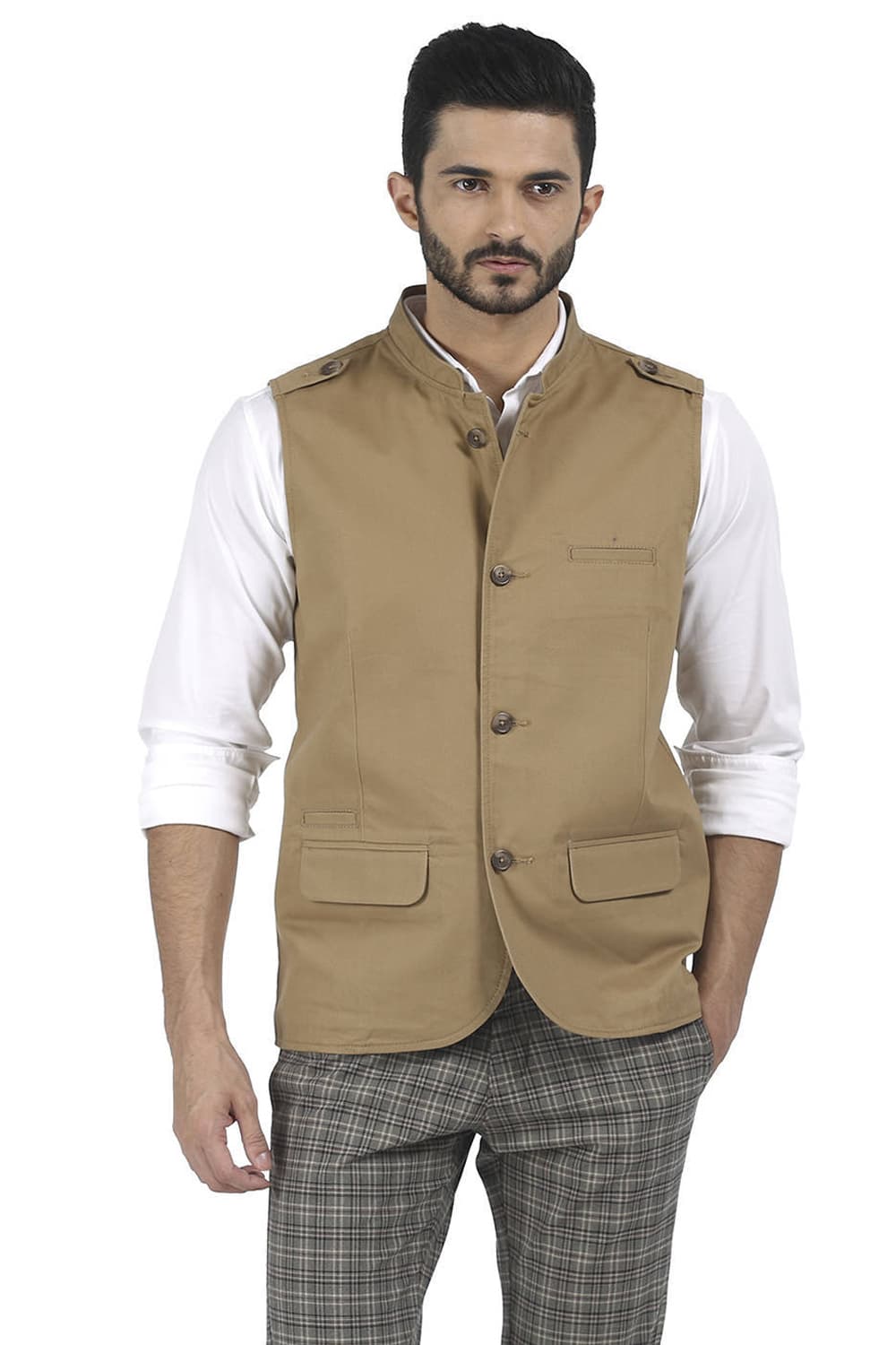 BASICS SLIM FIT BANDHGALA SLEEVELESS JACKET