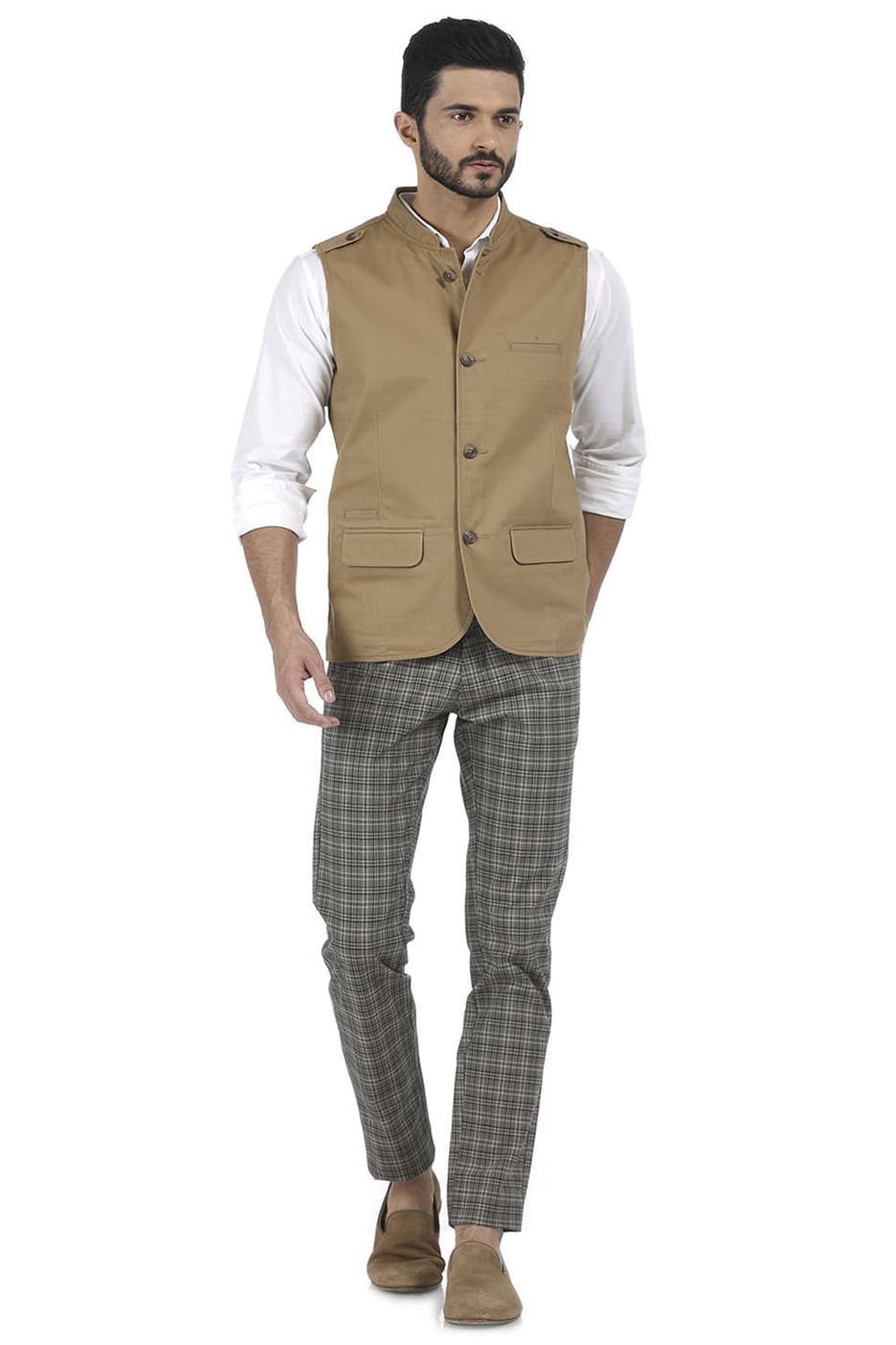 BASICS SLIM FIT BANDHGALA SLEEVELESS JACKET