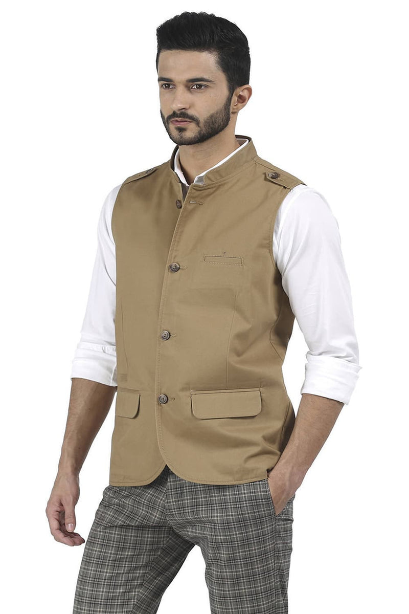 BASICS SLIM FIT BANDHGALA SLEEVELESS JACKET