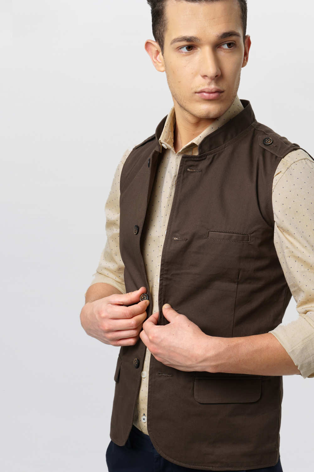 BASICS SLIM FIT BANDHGALA SLEEVELESS JACKET