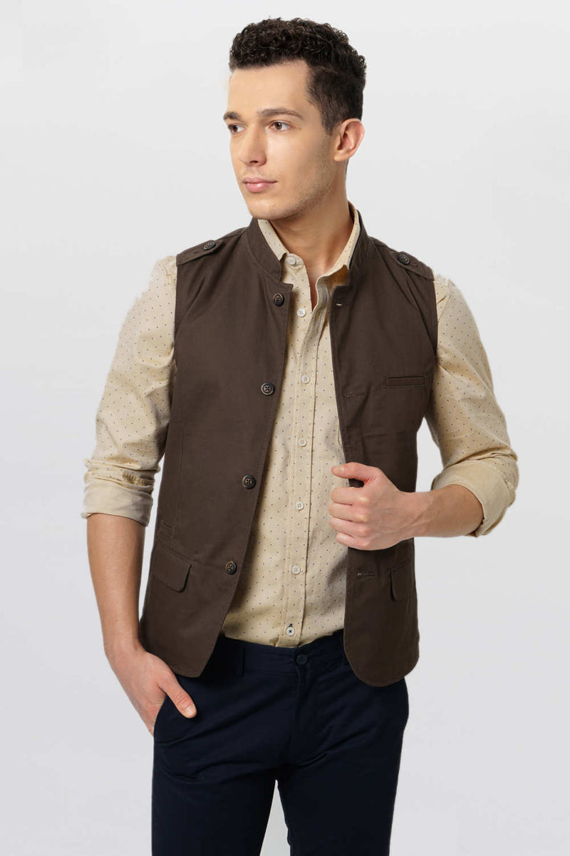 BASICS SLIM FIT BANDHGALA SLEEVELESS JACKET