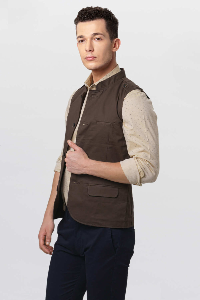 BASICS SLIM FIT BANDHGALA SLEEVELESS JACKET