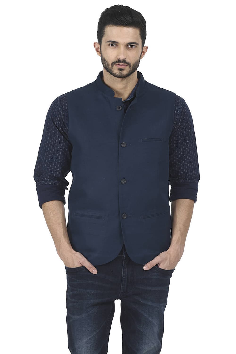 BASICS SLIM FIT BANDHGALA SLEEVELESS JACKET