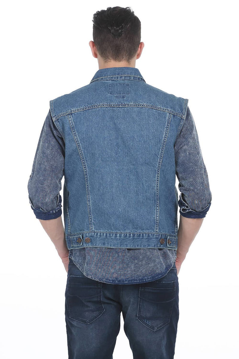 BASICS SLIM FIT DENIM SLEEVELESS JACKET