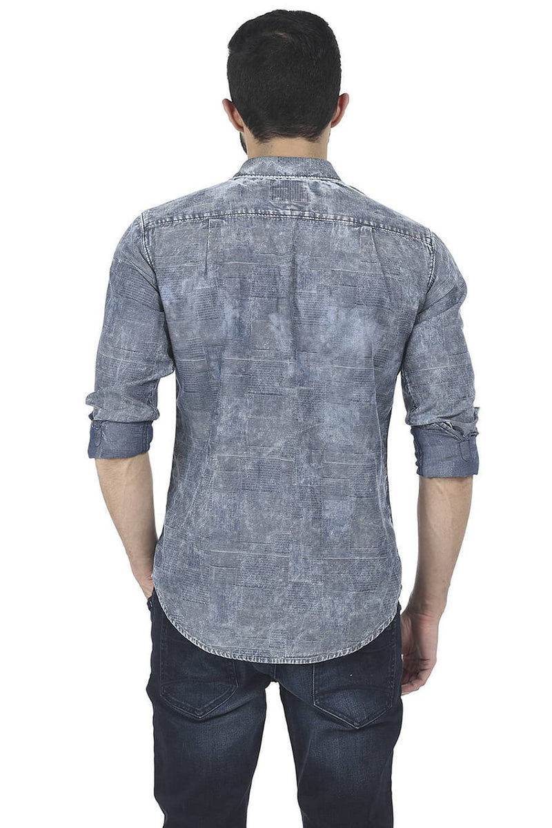 BASICS SLIM FIT JACQUARD INDIGO SHIRT