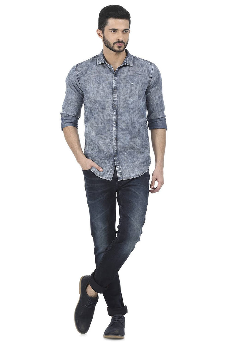 BASICS SLIM FIT JACQUARD INDIGO SHIRT