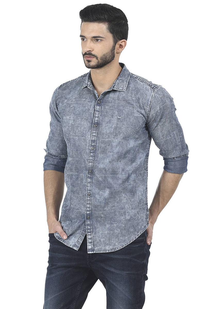 BASICS SLIM FIT JACQUARD INDIGO SHIRT