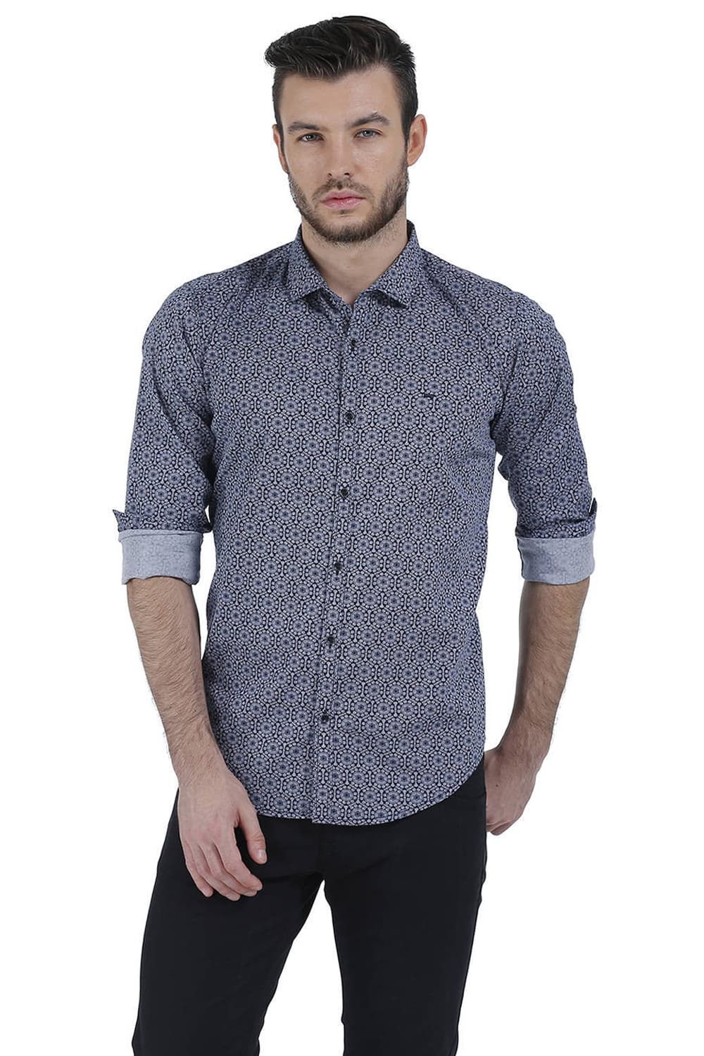 BASICS SLIM FIT OXFORD PRINTED SHIRT