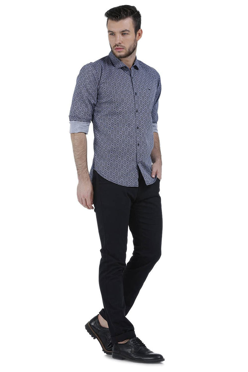 BASICS SLIM FIT OXFORD PRINTED SHIRT