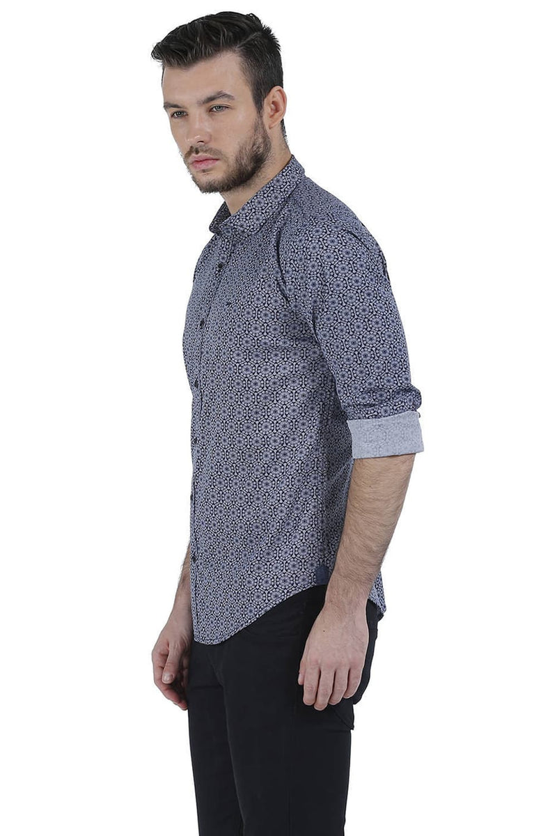 BASICS SLIM FIT OXFORD PRINTED SHIRT