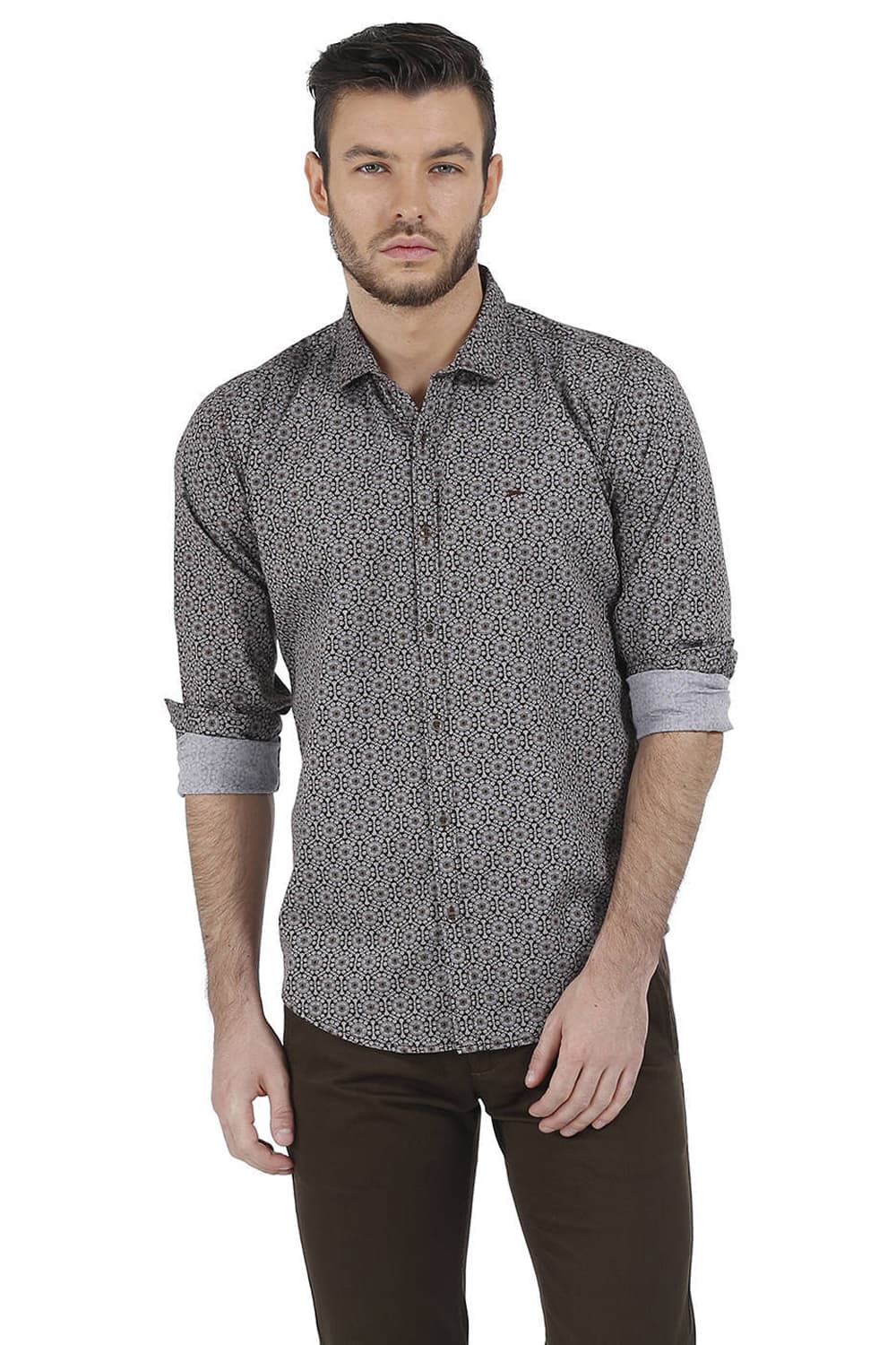 BASICS SLIM FIT OXFORD PRINTED SHIRT