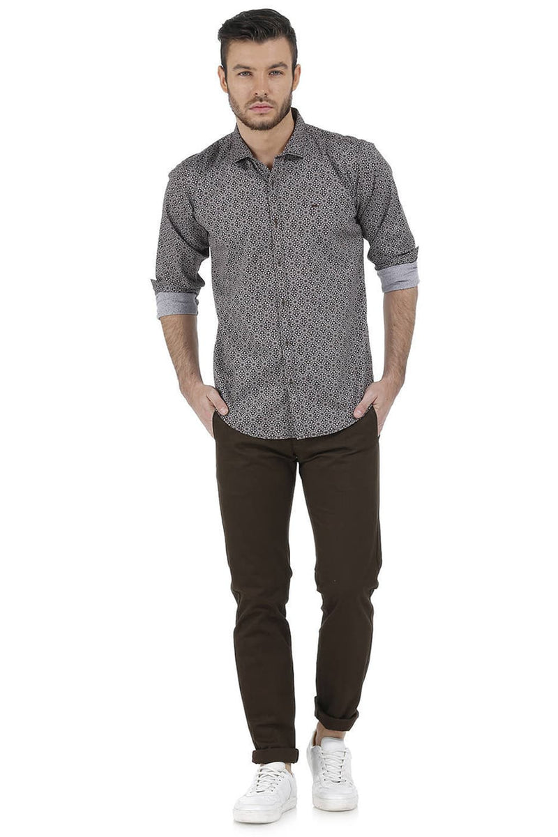 BASICS SLIM FIT OXFORD PRINTED SHIRT