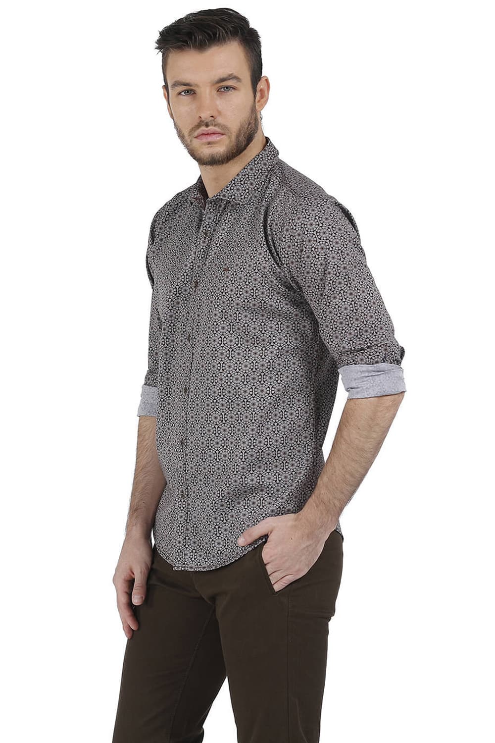 BASICS SLIM FIT OXFORD PRINTED SHIRT