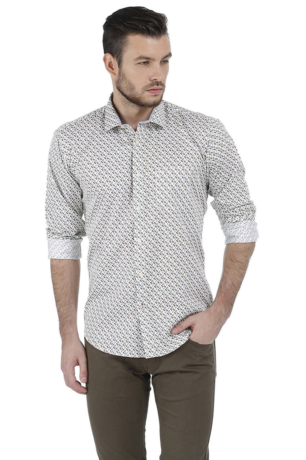 BASICS SLIM FIT PRINTED SATIN SHIRT