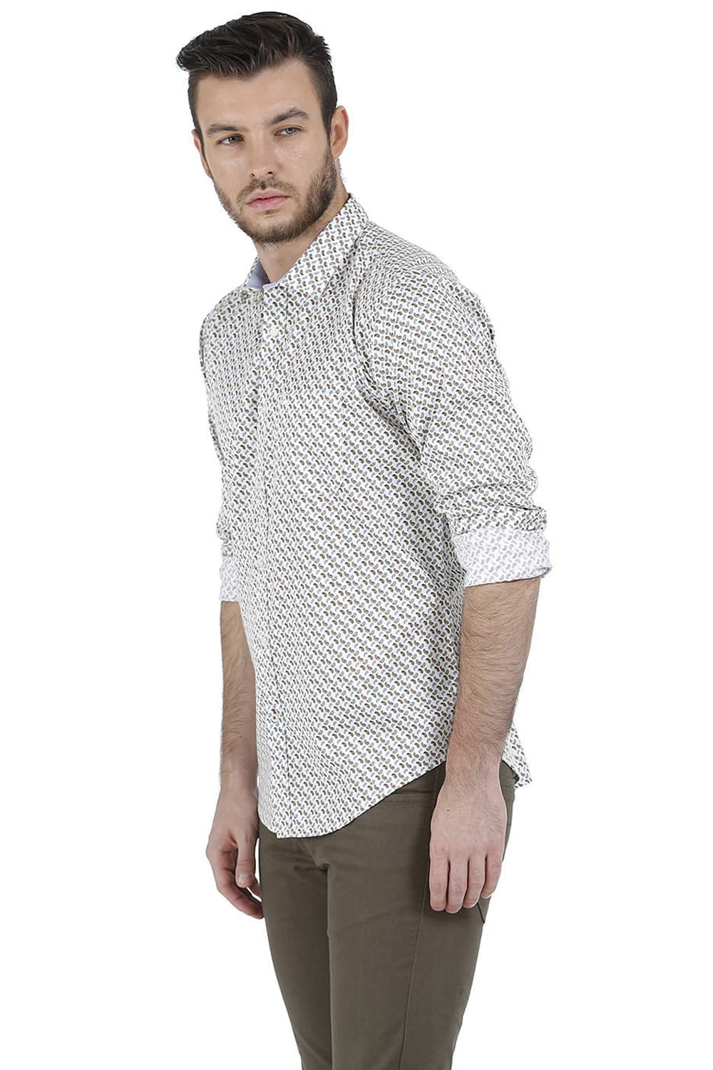 BASICS SLIM FIT PRINTED SATIN SHIRT