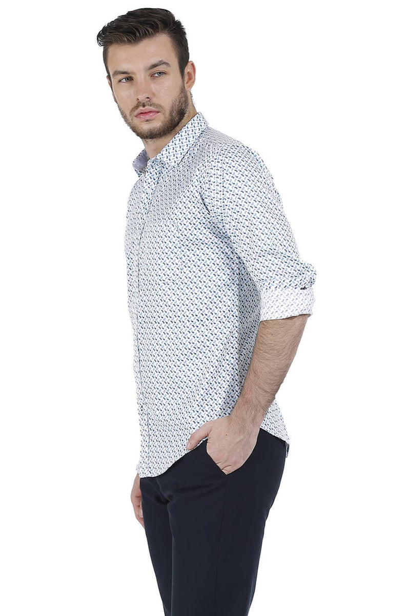 BASICS SLIM FIT PRINTED SATIN SHIRT