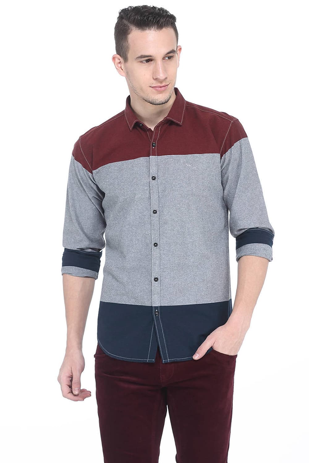 BASICS SLIM FIT ENGINEERED STRIPES SHIRT