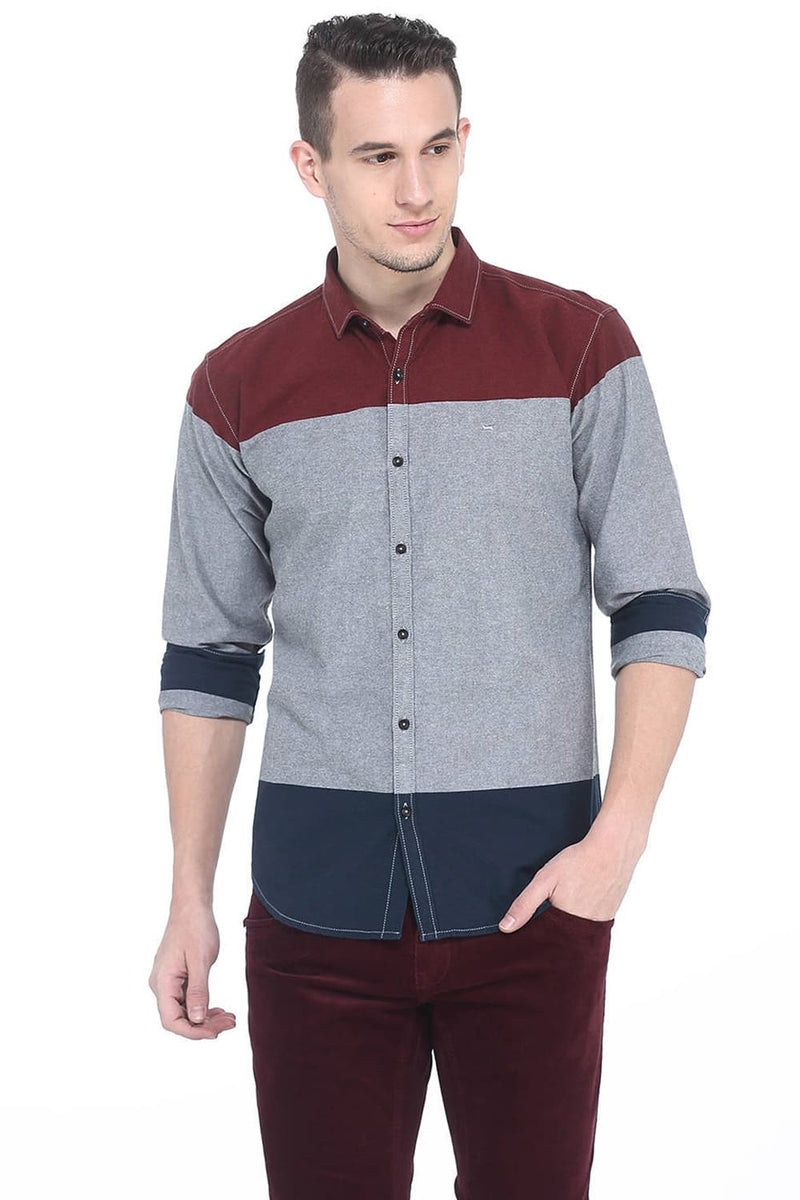 BASICS SLIM FIT ENGINEERED STRIPES SHIRT