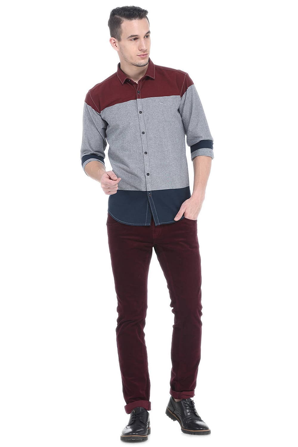 BASICS SLIM FIT ENGINEERED STRIPES SHIRT