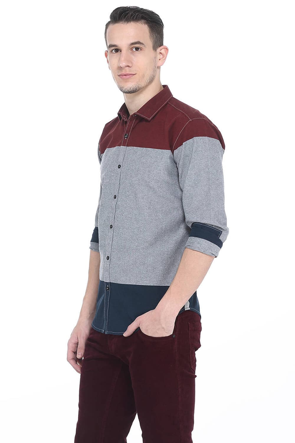 BASICS SLIM FIT ENGINEERED STRIPES SHIRT