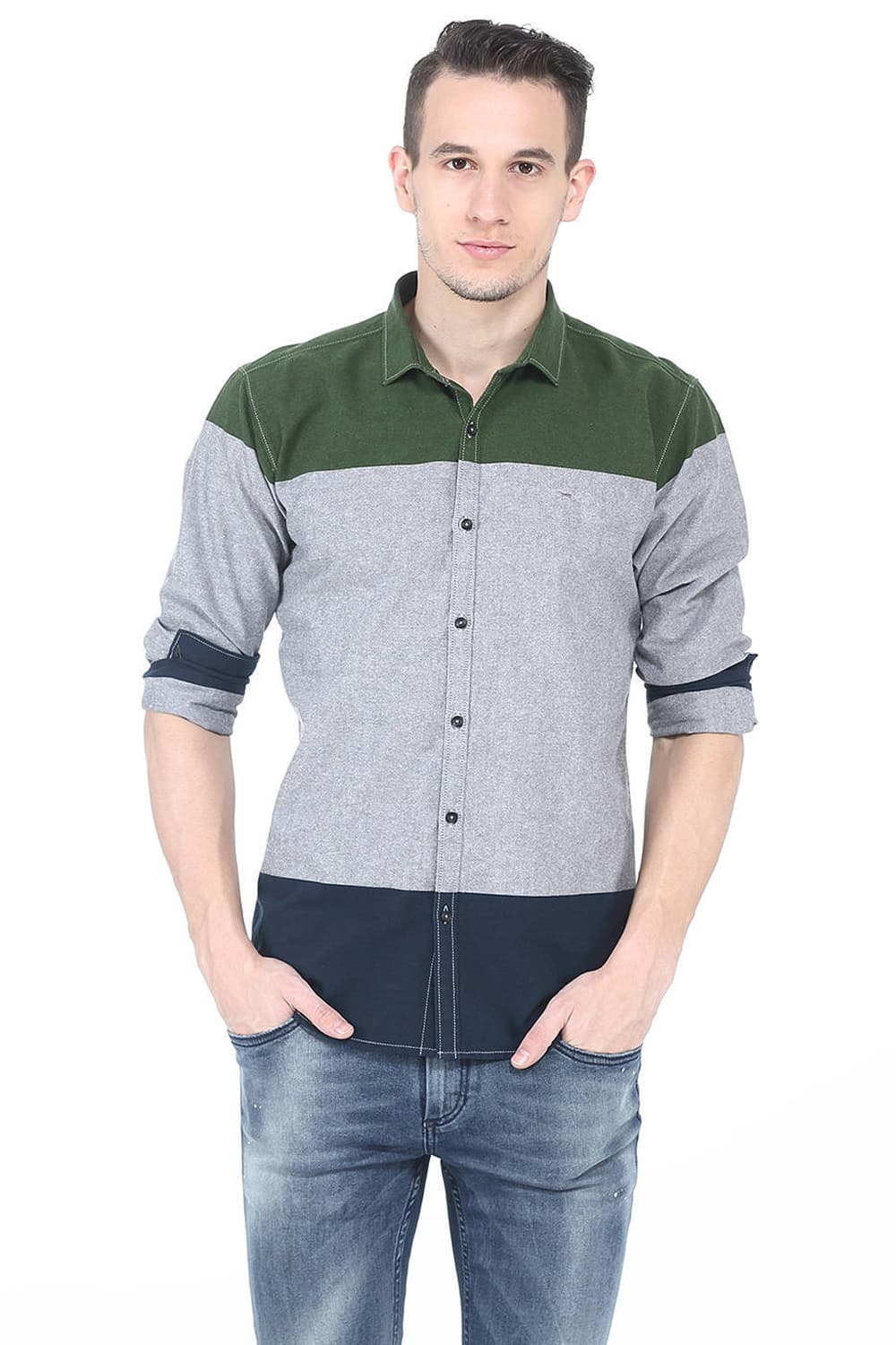 BASICS SLIM FIT ENGINEERED STRIPES SHIRT