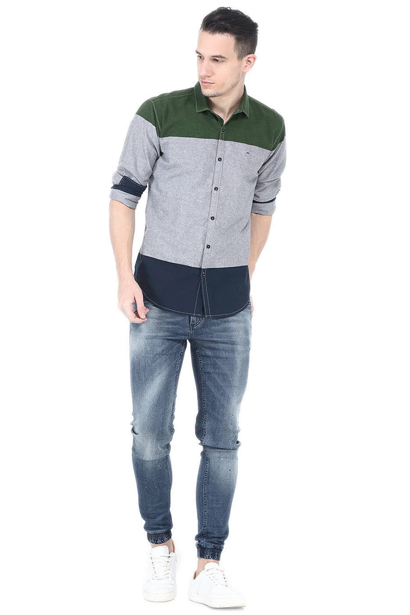 BASICS SLIM FIT ENGINEERED STRIPES SHIRT