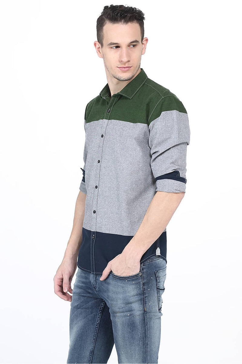 BASICS SLIM FIT ENGINEERED STRIPES SHIRT