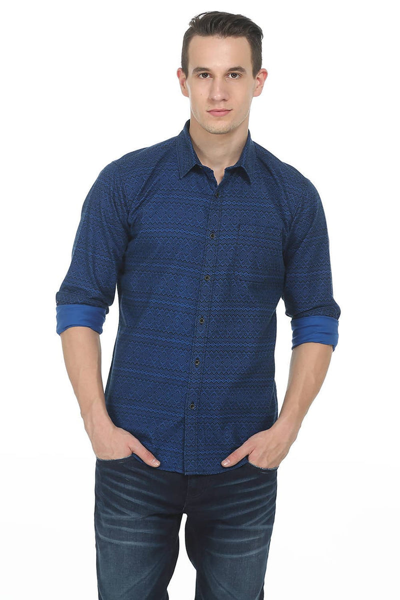 BASICS SLIM FIT TWILL PRINTED SHIRT